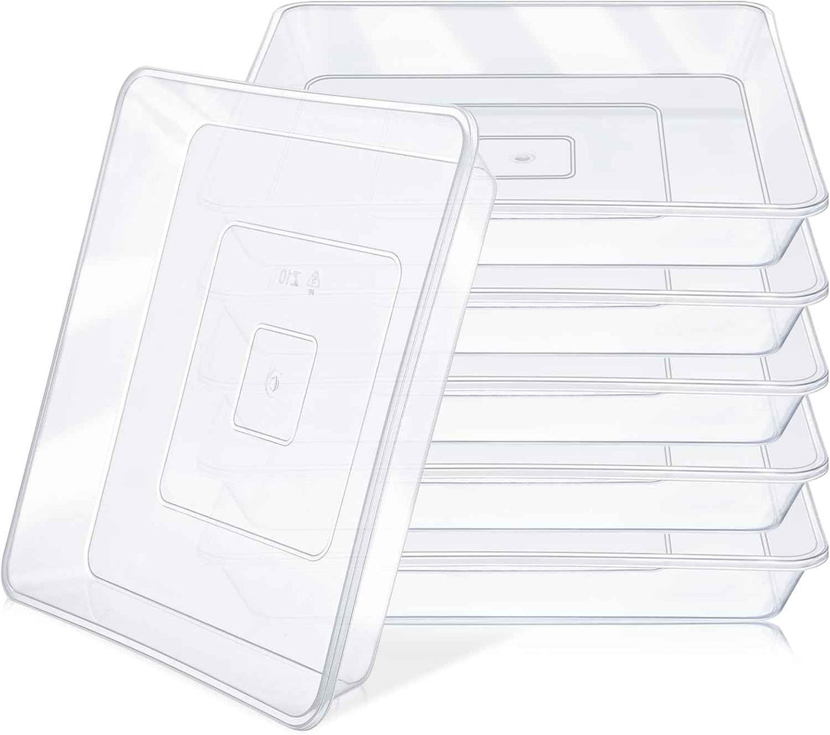 GREANER 10 Inch Large Plant Tray, 6 Packs Square Plant Pot Saucer, Durable Thick Watering Trays for Plants, Plastic Plant Tray for Outdoor Indoor Garden Supplies(Clear)