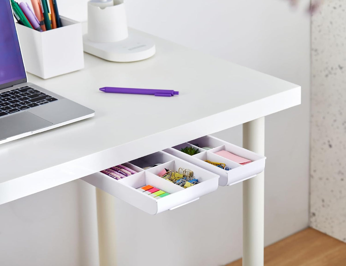 Bostitch Konnect Under Desk Drawer, Self-Adhesive Slide Out Storage Organizer with 4 Customizable Dividers, 2-Pack - Field & Nook
