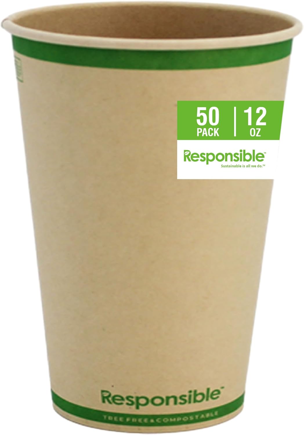 Certified Compostable 12 oz Paper Cups, Cold & Hot Coffee Cups, Disposable Paper Cups, Extra Strength Disposable Cups, Made without PFAS (50 count)