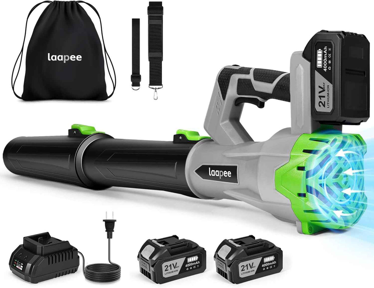 Leaf Blower Cordless,Electric Leaf Blower with 2 4.0Ah Battery Powered and Fast Charger, Cordless Blowers for Lawn Care and Car Dust Snow Blower,6 Speed Control,Grey