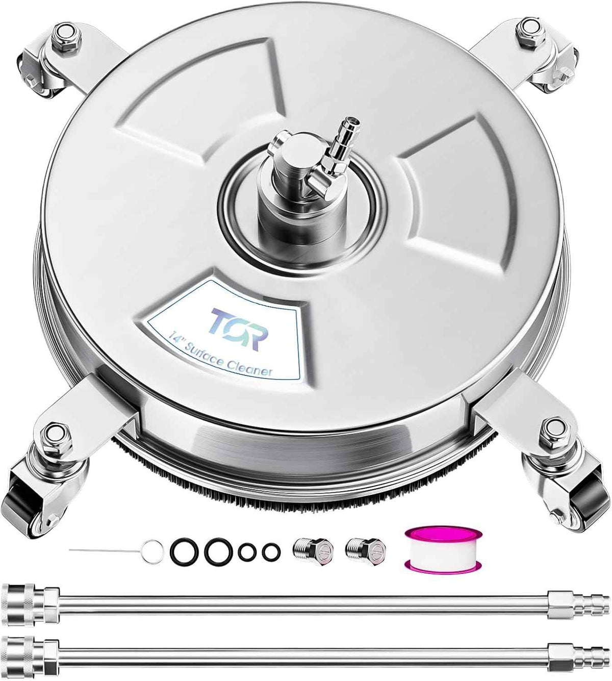 TOR 14" Stainless Steel Pressure Washer Surface Cleaner with 4 Caster Wheels, 4000 PSI, 2 Extension Wands & Nozzles, Power Washer Surface Cleaner for Concrete, Driveway, Patio, 1/4" Quick Connect