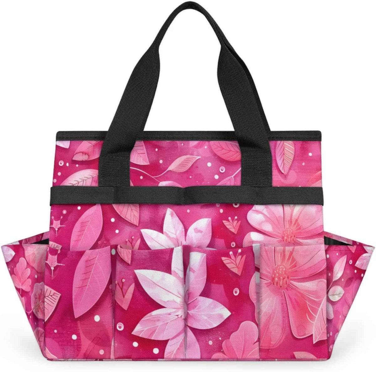 Rose Red flower Gardening Tool Bag,Heavy Duty Garden Tote Bag,Portable Oxford Gardening Storage Basket Organizer Handbag with Pockets Handle,Hand Tools Gifts for Outdoor Garden Lawn