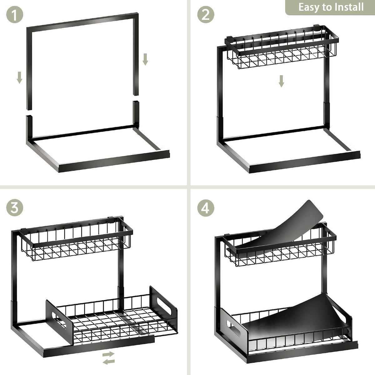 Under Sink Organizer and Storage, Slide Out Cabinet Organizer, Pull Out Sink Shelf for Kitchen Bathroom Laundry, 2 Pack Black - Field & Nook