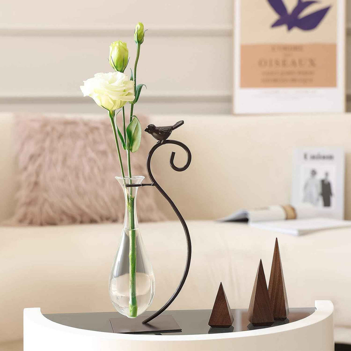 Marbrasse Desktop Glass Planter Hydroponics Vase,Planter Bulb Vase with Holder for Home Decoration,Modern Creative Bird Plant Terrarium Stand, Scindapsus Container (Water Drop Vase)