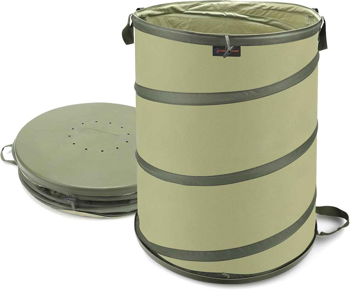 YUDI & GARDEN 45 Gallon Hard Bottom Collapsible Garden Bag|Collapsible Trash Can|Camping Trash Can, for Collecting Weeds or Party and Yard Waste