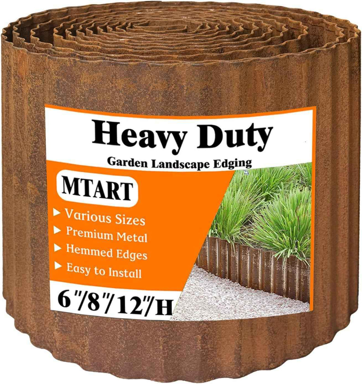MTART Metal Garden Edging for Landscaping, Sturdy Corrugated Edging Border for DIY Flower Bed, Lawn and Landscape Edging (Rusty, 6"×40Ft)