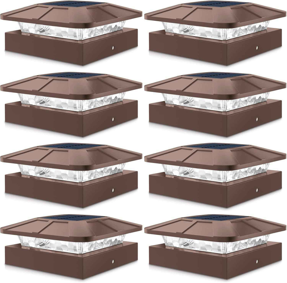 Peasur 4x4 Solar Post Cap Lights Outdoor with 3 Modes, 8 Packs Brown Fence Light Solar Powered Waterproof, Wood/Vinyl Posts Caps Lights for Deck Yard Garden Patio Porch Railing Outside