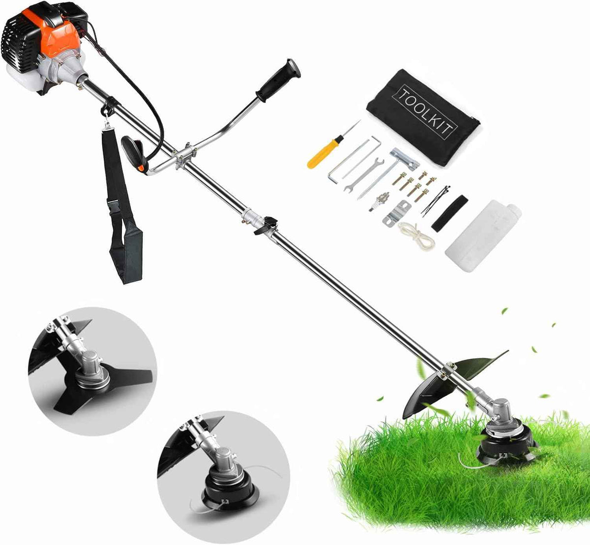 Weed Wacker Gas Powered 42.7CC Gas Brush Cutter 2-in-1 Cordless Grass Trimmer/Edger, 2-Cycle Gas String Trimmer with 2 Detachable Head for Lawn and Garden Care