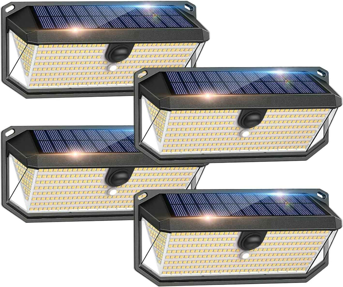 Solar Lights Outdoor, 4000LM 380 LEDs Solar Motion Lights Outdoor Waterproof, 3 Modes 270° Wide Angle Security Light for Stairways/Front Door/Garage/Deck(4 Pack)