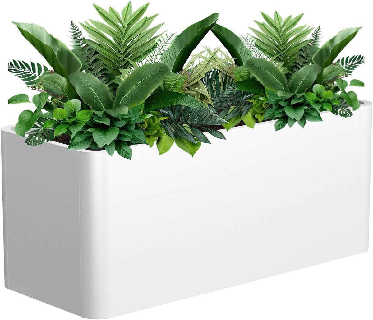 Metal Large Rectangular Planter Box White,36" L x 15" W x 15" H Long Planter Box for Outdoor Patio Porch Graden