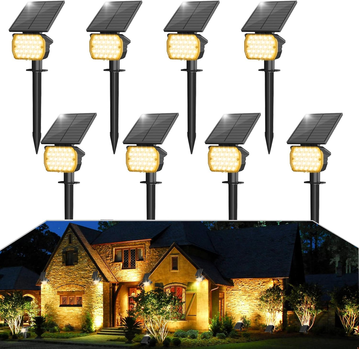 VOLISUN Solar Spotlight Outdoor, IP67 Waterproof Solar Landscape Spot Lights,Uplights for Yard Garden Pathway - 8 Pack (Warm White) 27 LED 3 Lighting Modes