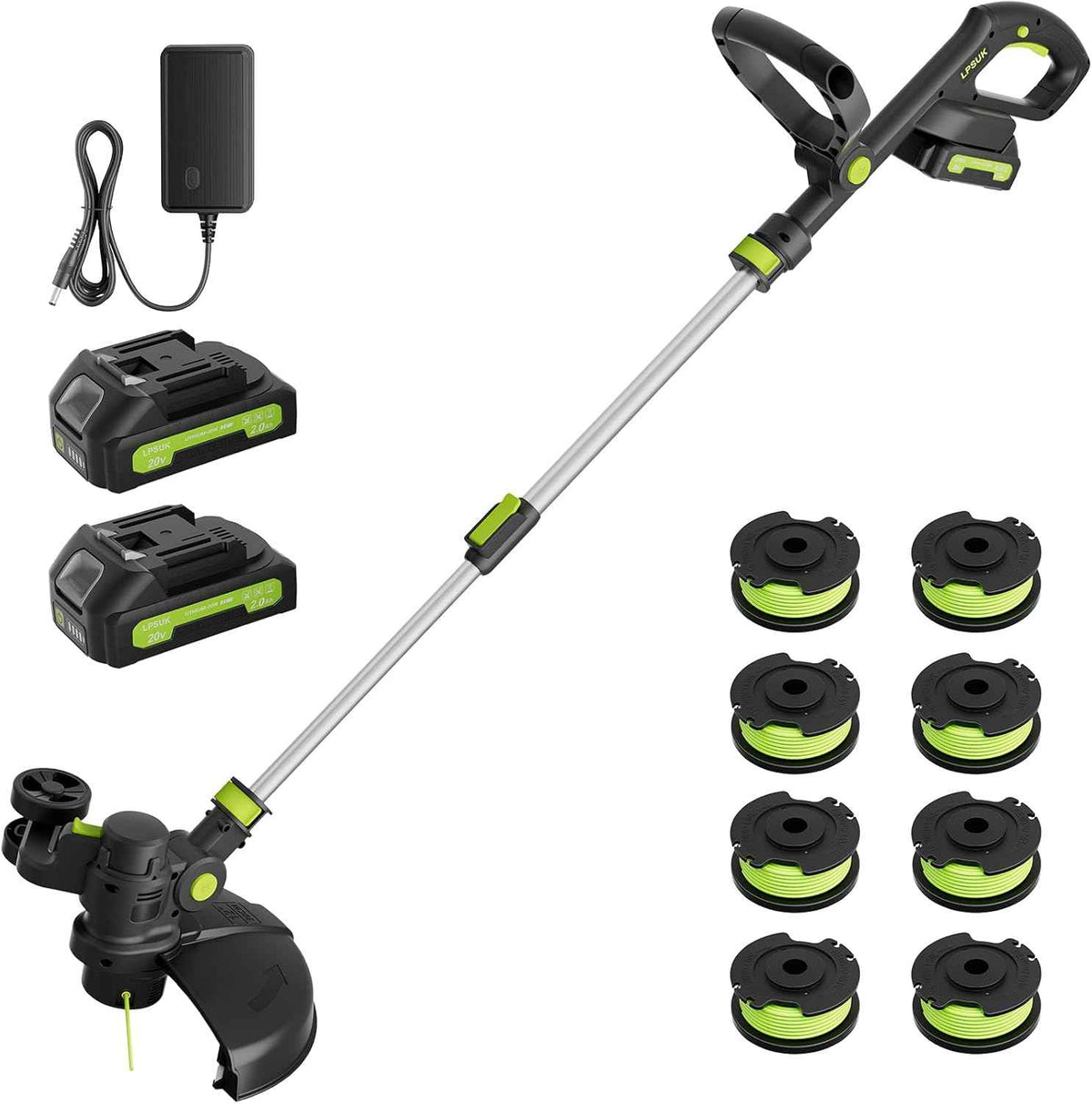 20V Cordless String Trimmer, Two 2.0Ah Battery Powered with Fast Charger, 12'' Grass Cutter with Auto Line Feed, 3-in-1 Electric Lawn Mower Grass Trimmer&Edger Lawn Tool with 8 Lines for Yard, Garden