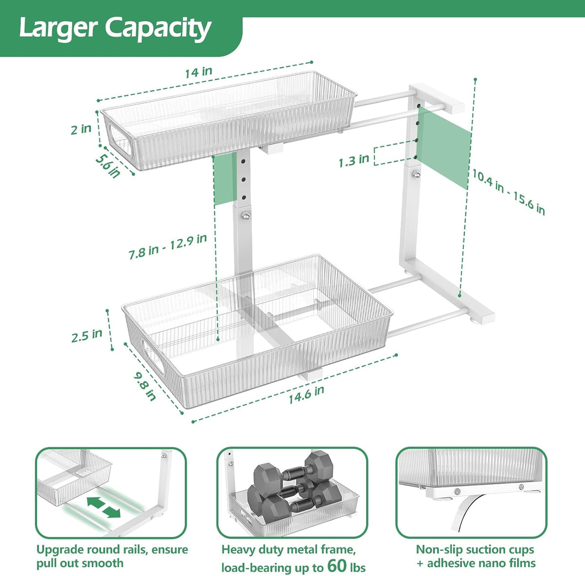 ADRIMER Under Sink Organizer 2 Packs, Pull Out Kitchen Sink Organizer, 2 Tier Slide Out Kitchen Organizers and Storage Bathroom Under Cabinet Storage Shelf, Transparent & White - Field & Nook