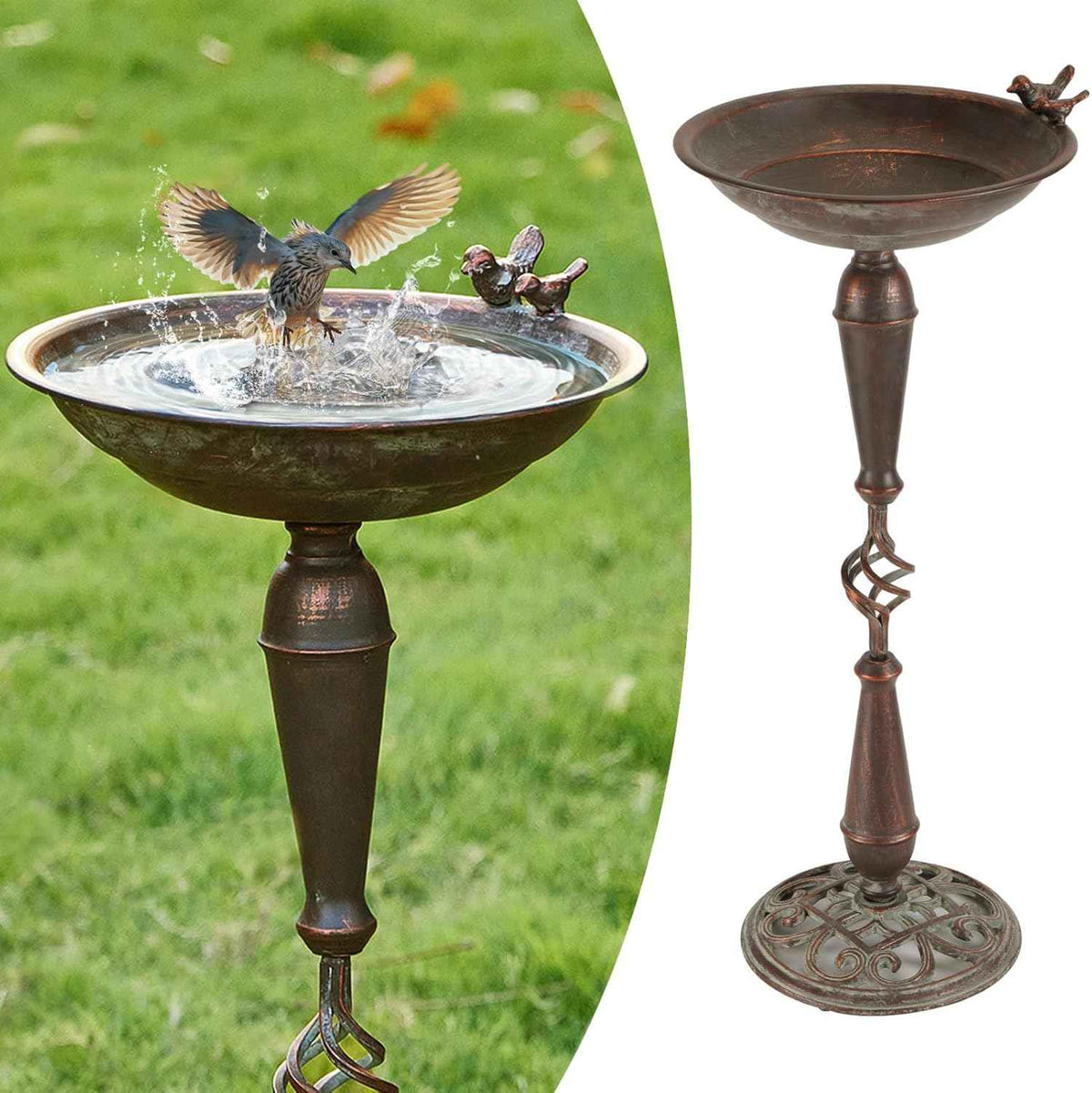 27.5’’H Cast Iron Pedestal Bird Bath,Metal Bird Bath for Outdoor,Vintage Metal Bird Bath Garden Decoration