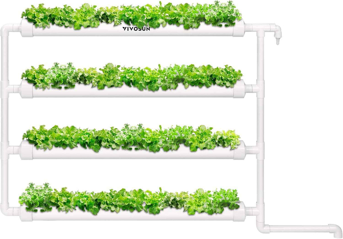 VIVOSUN Wall-Mounted Hydroponic Grow Kit, 1 Layers 36 Plant Sites 4 Food-Grade PVC-U Pipes Hydroponics Planting System with Water Pump, Pump Timer, Nest Basket and Sponge for Leafy Vegetables