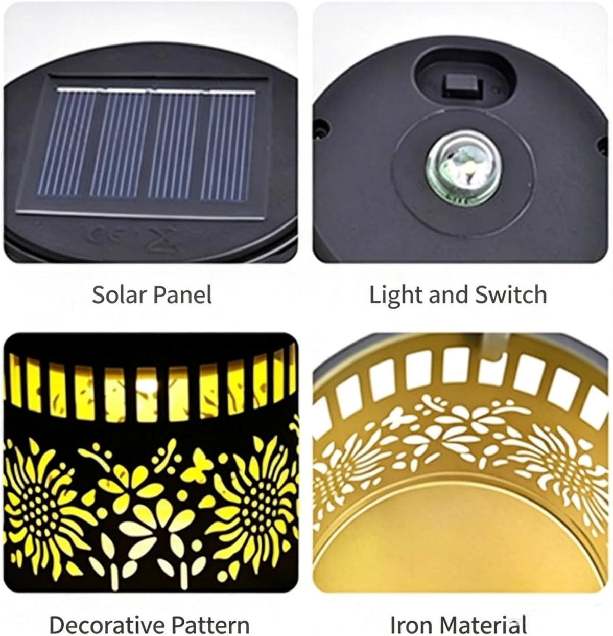 Solar Mandala Outdoor Wall Lights, 4 Pack 7 Color Changing Metal Fence Lanterns, Waterproof Solar Powered Deck Step Stair Lights for Garden Patio Yard Landscape Decor