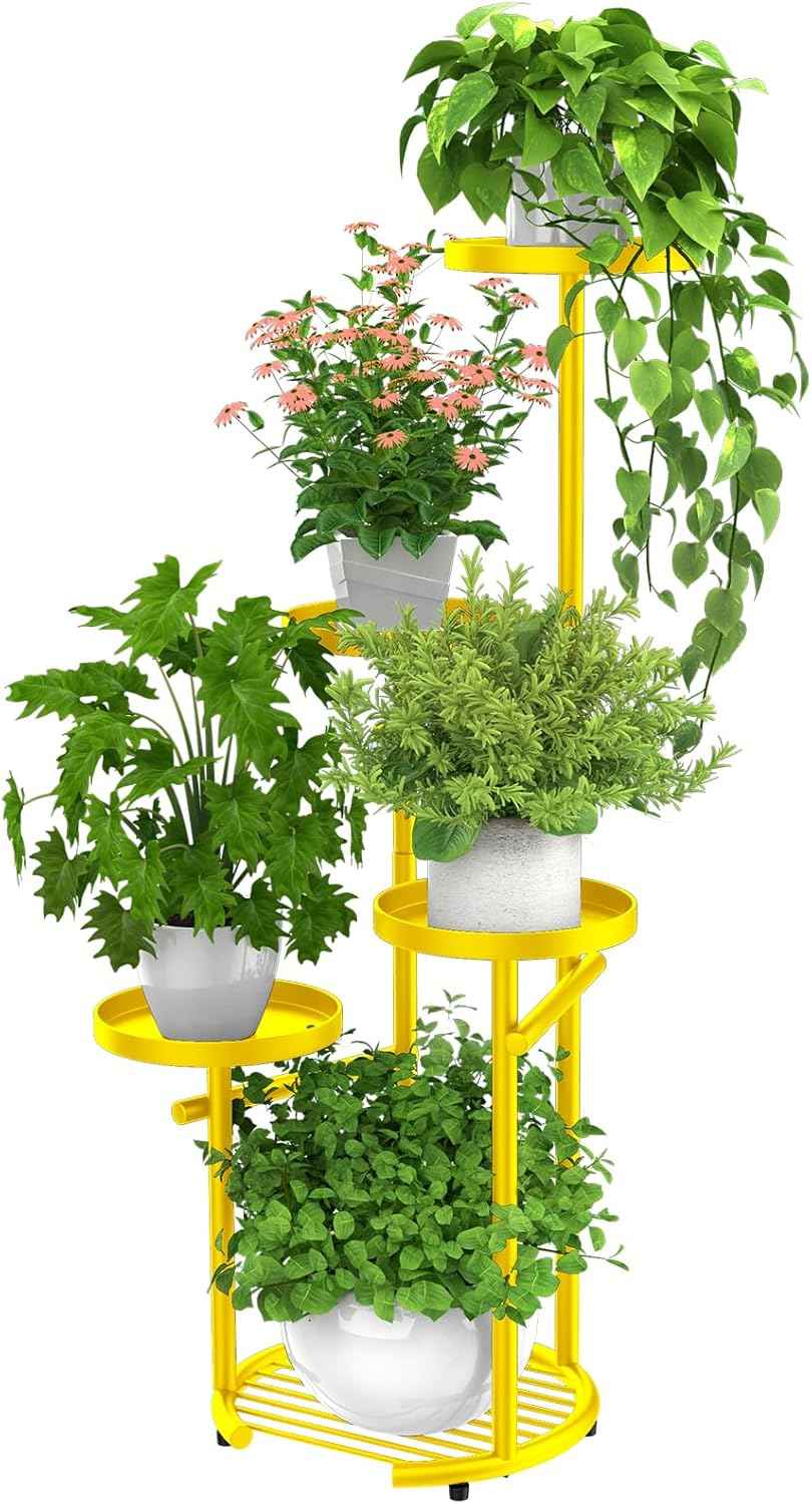 TOSKING 5 Tier Metal Plant Stand Indoor, Plant Shelf, Corner Shelf Flower Pot Stand for Outdoor Plant Stand for Living Room Balcony Garden Patio Bedroom (5Tier-37''-yellow)