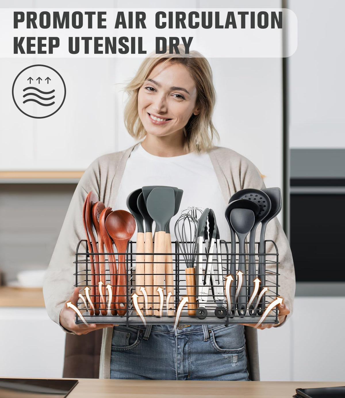 Kitchen Utensil Holder, 4-Compartment, Matte Black