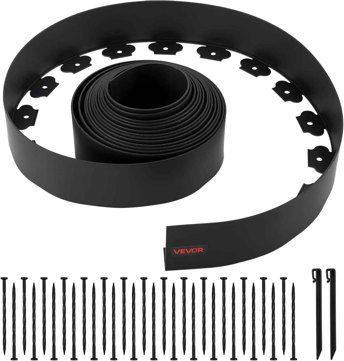 VEVOR Landscape Edging, 33 ft x 4 in Plastic Garden Border Edging with 30 Spikes & 2 Ground Stakes, No Dig, Flexible Lawn Edgings Roll, UV-Resistant Mini Fence Borders for Flower Beds Yard Paver