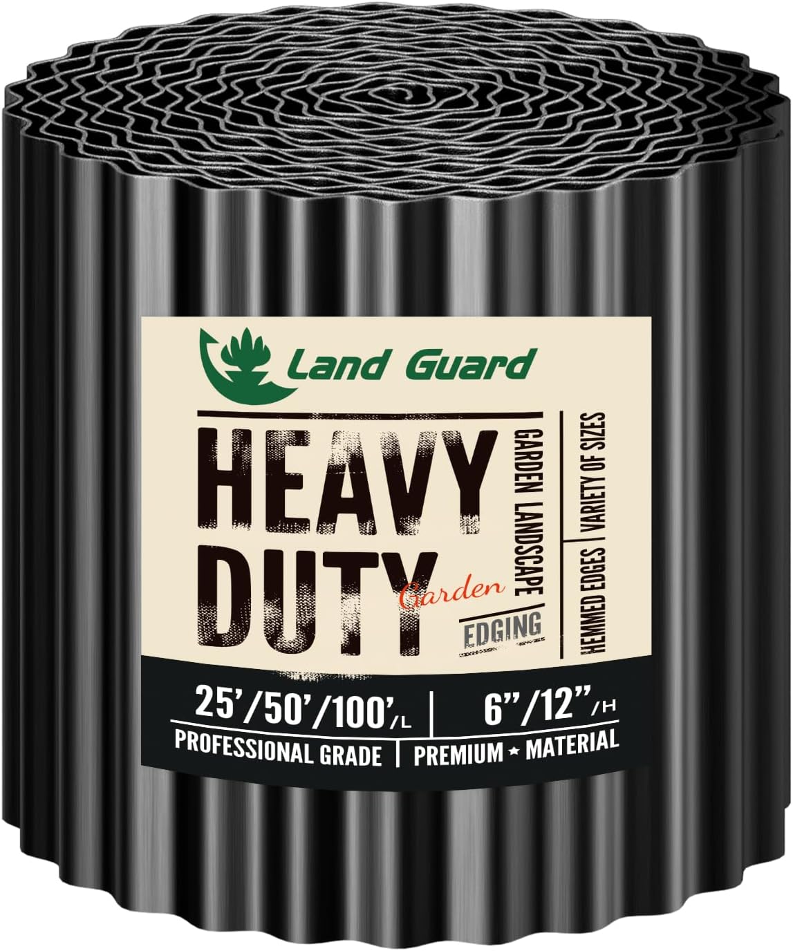 Land Guard Corrugated Garden Edging Border, 12" x 25' Landscape Paver Edging, Tall Landscape Edging, Fence for Garden, Flower Bed, Lawn and Landscape Edging (Glossy Black)