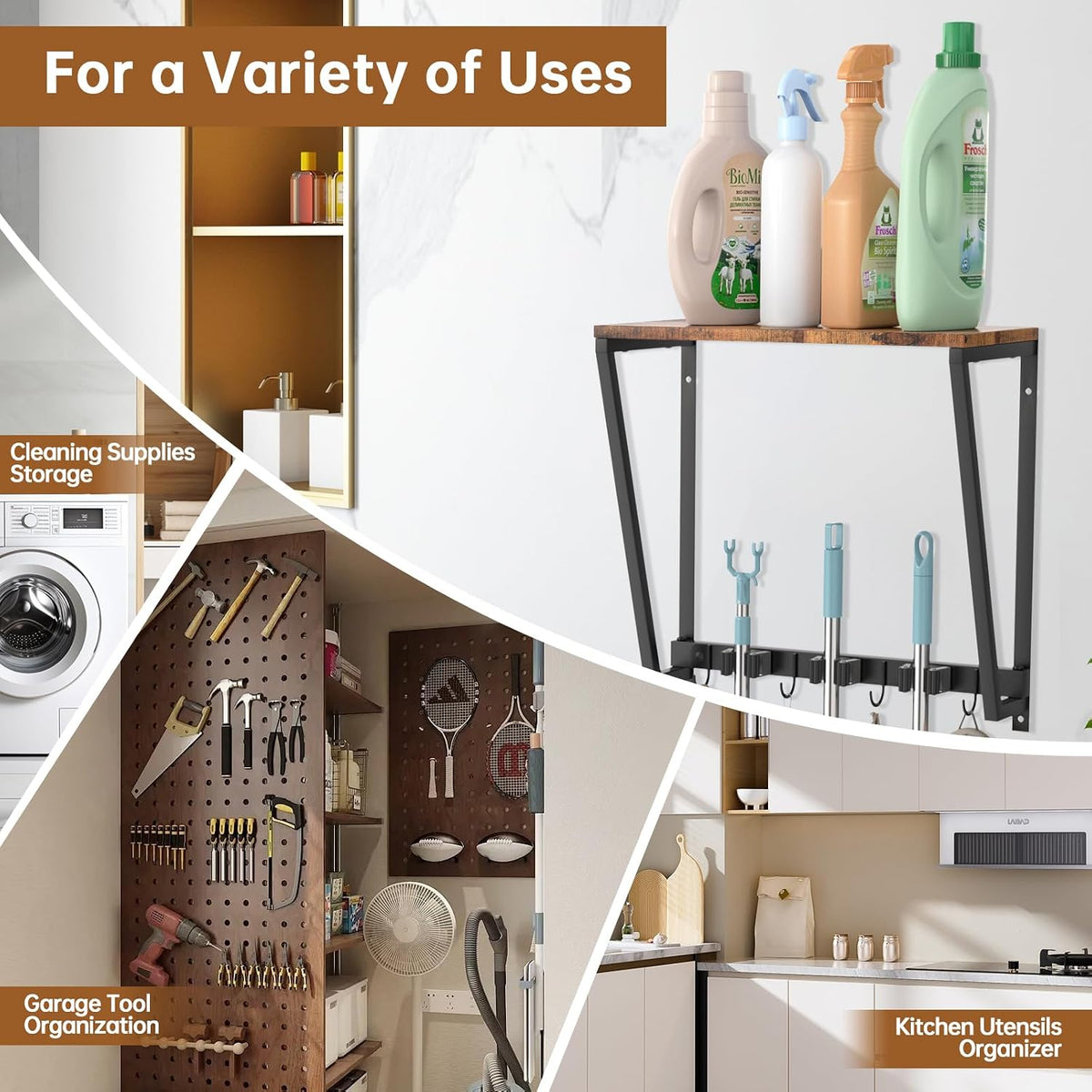 Broom and Mop Organizer Wall Mount - Field & Nook