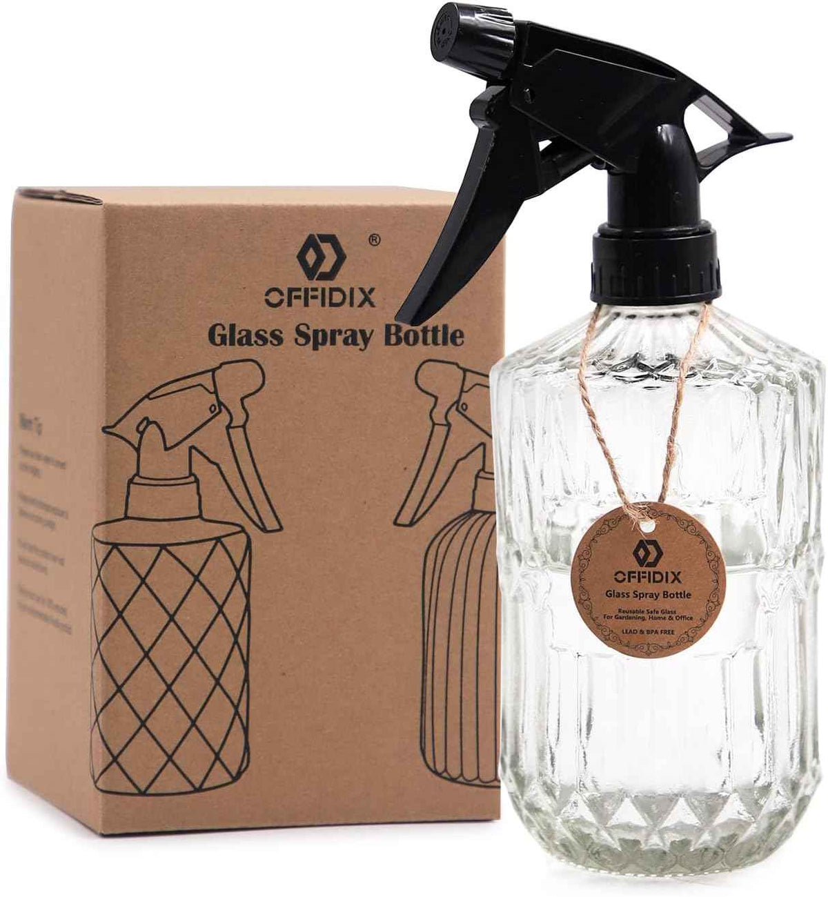 OFFIDIX Glass Spray Bottle,Plant Mister,Pressure Watering Can,Water Spray Bottle with Adjustable Nozzle,0.43L/15.17oz Handheld Spray Bottles for Outdoor Indoor Garden,Cleaning Solutions