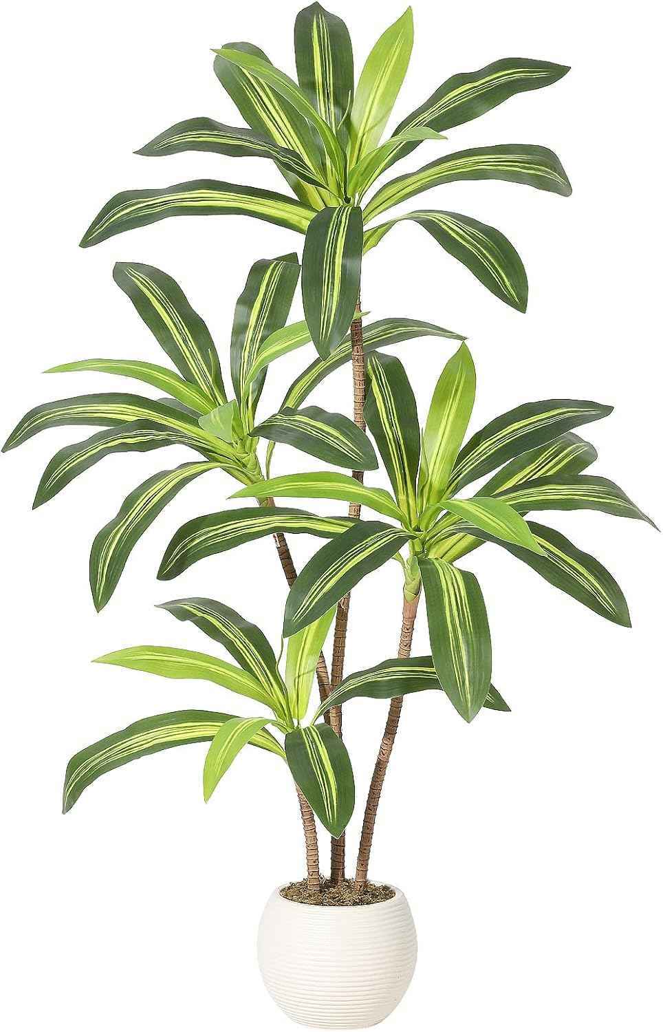 4FT Artificial Dracaena Tree, Artificial Plants Indoor with White Tall Planter, Faux Yucca Silk Tree Fake Tropical Floor Plant in Pot, Fake Plants for Home House Room Office Entryway Porch Decor