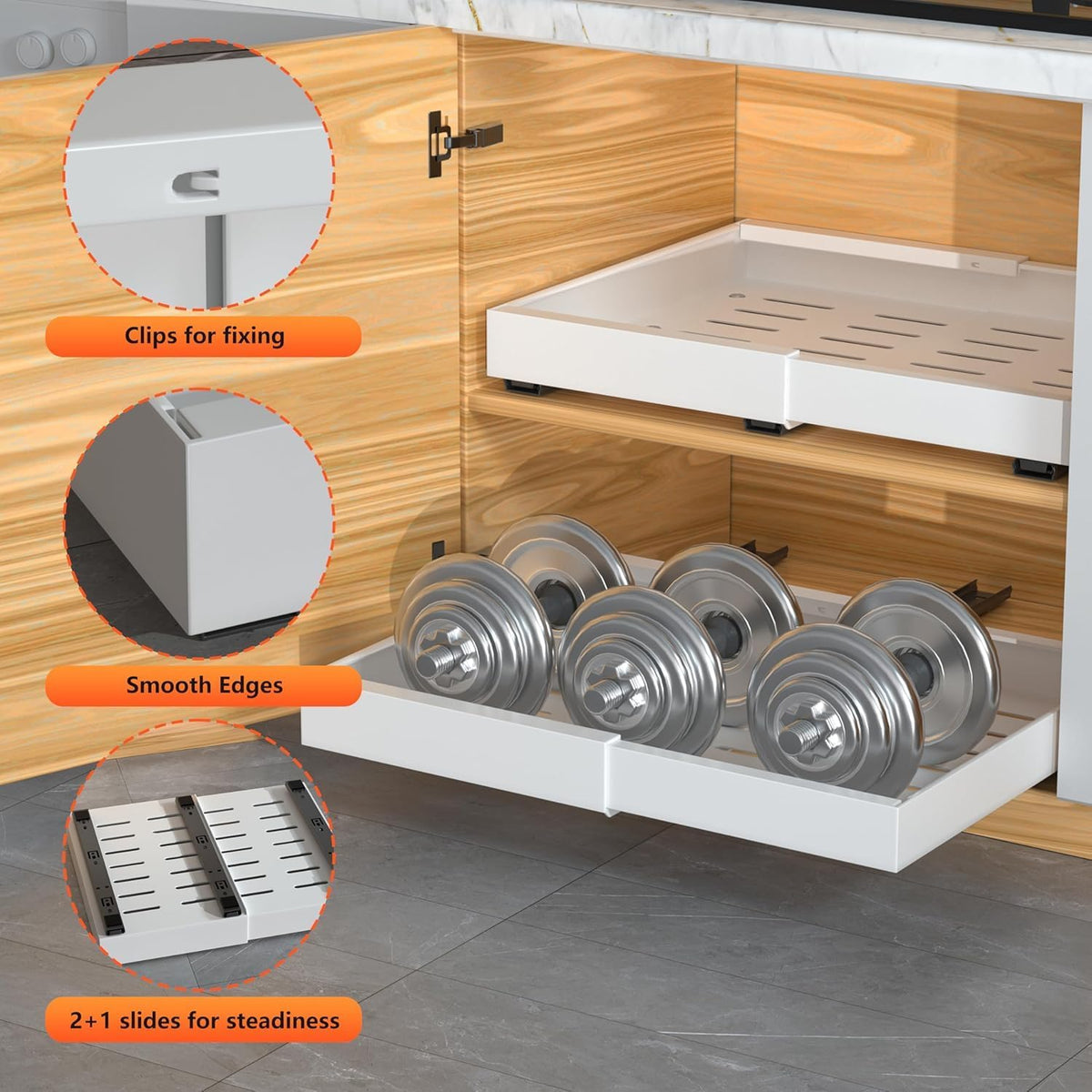 4 Pack Expandable Pull Out Cabinet Organizer | fixed by nano adhesive film,heavy duty sliding drawer,suitable for kitchen,pantry cabinet storage - Field & Nook