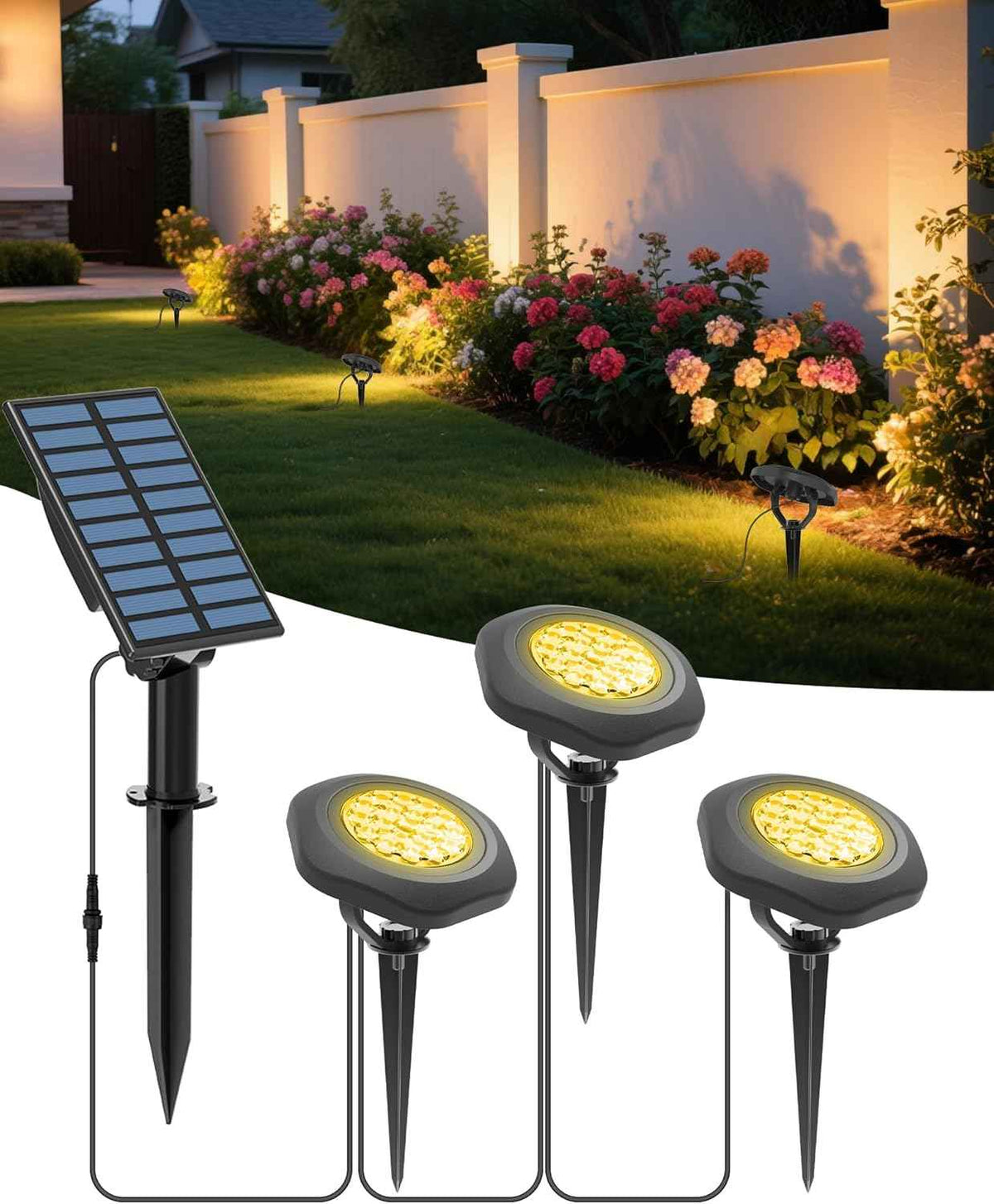 Solar Spot Lights Outdoor Waterproof IP68, 2 Light Modes Pond Lights, 3-in-1 LED Warm Light Solar Landscape Lights, Landscape Path Lights for Underwater Pond Garden Yard Pathway