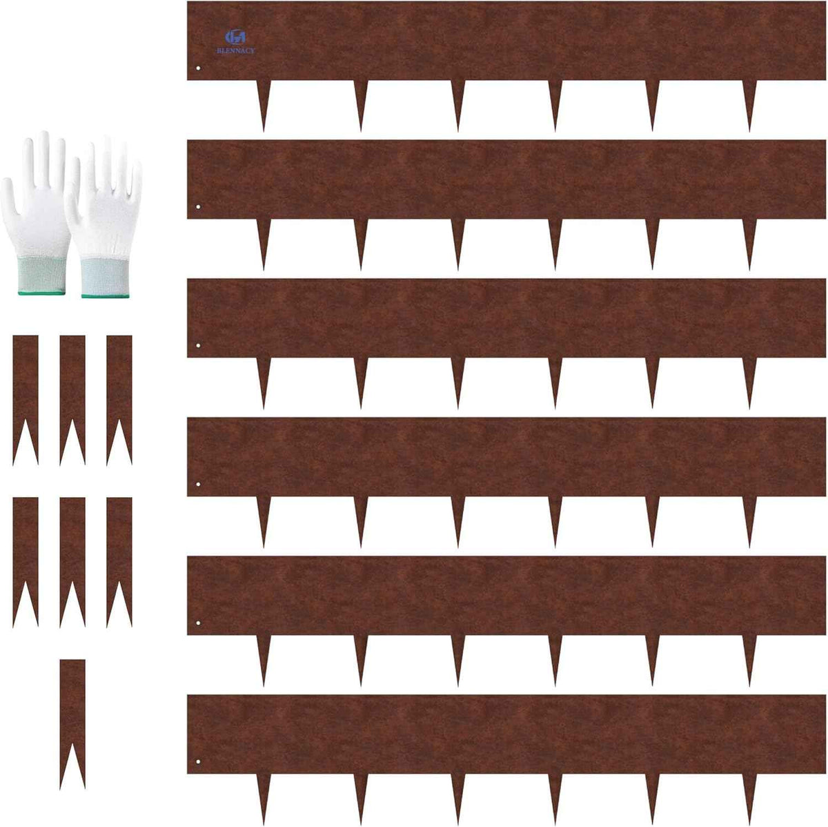 20ft. Cor-Ten Landscape Edging 8 inch,6 Pack Metal Landscape Edging with 7 Stakes & Gloves, Bendable Steel Edging for Landscaping as Flower Bed Yard Pathway Divider (40" L x 8" H, Rusted)