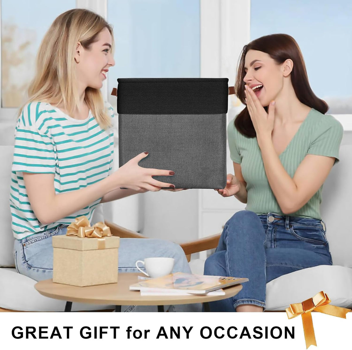 13x13 Cube Storage Bins, Collapsible Fabric Storage Box, 4 Pack Closet Baskets with Handles for Organizing, Shelf, Toys, Clothes, Home, Office, Nursery (Grey&Black) - Field & Nook