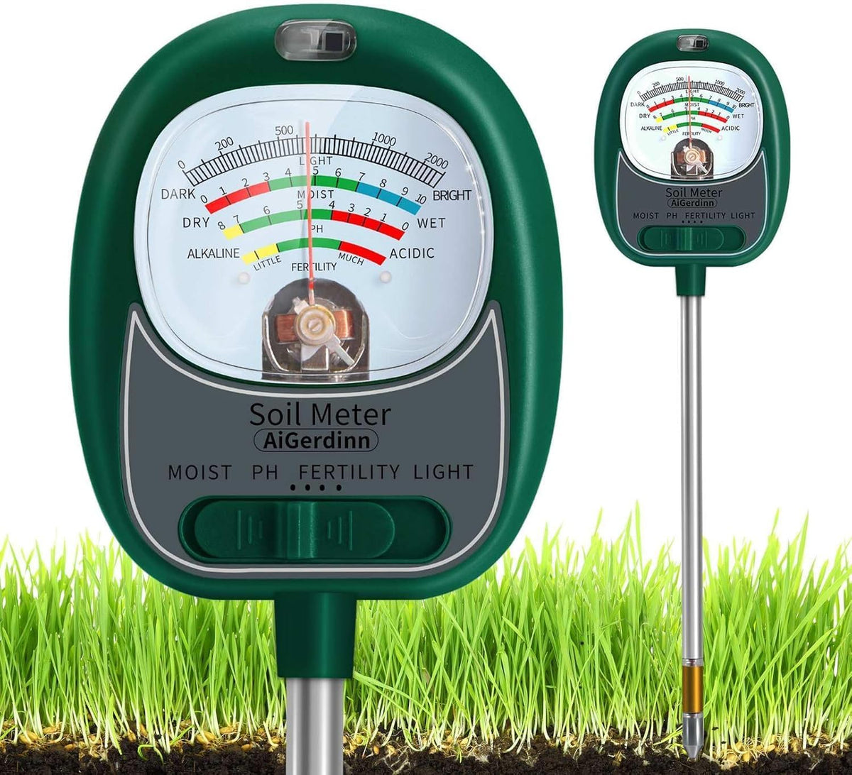 Soil Tester, Soil Moisture Meter/Soil pH Meter/Sun-Light/Fertility for Gardening, Large Dial Soil pH Tester Plant Water Meter for Indoor&Outdoor Garden,Farm Soil Test Kit-GrassGreen