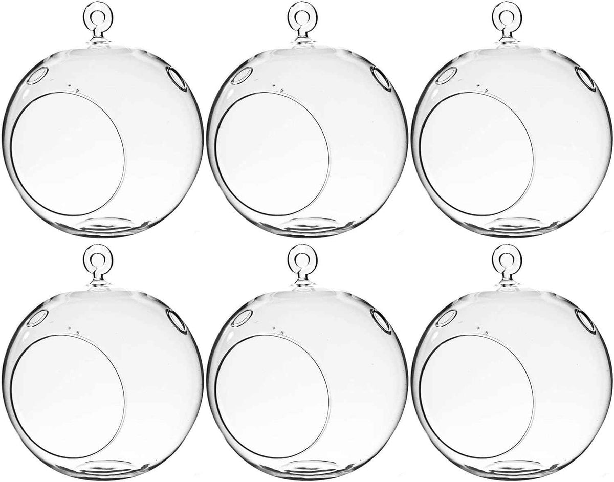 WGV Hanging Terrarium Globe, Width 6", Height 6.5", DIY Air Succulent Planter, Clear Glass Vase Orb with Flat Bottom, Candle Holder for Windowsill Outdoor Garden Decor, 6 Pieces Bulk