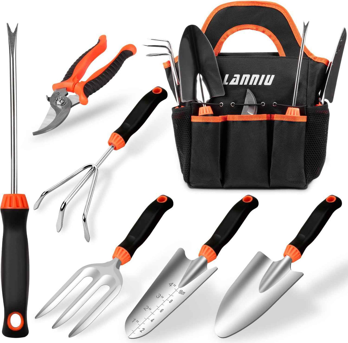 Garden Tool Set - 7 Piece Heavy Duty Stainless Steel Gardening Hand Tools with Floral Tote Bag, Non-Slip Rubber Grip, Gardening Kit Gifts for Women Mom