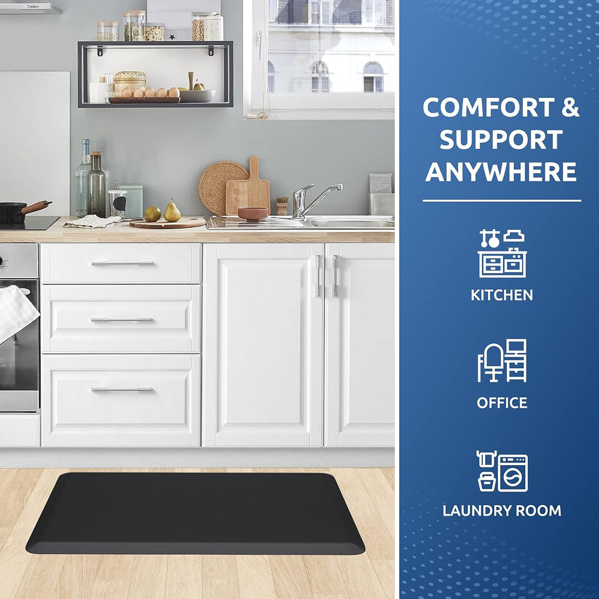 Kitchen Mat Cushioned Anti Fatigue Rug Standing and Comfort Floor Mats | Water-Resistant, Non-Slip, Easy to Clean Comfort Floor Mat for Kitchen, Sink & Office, Multiple Colors & Sizes, 17.3"x28"