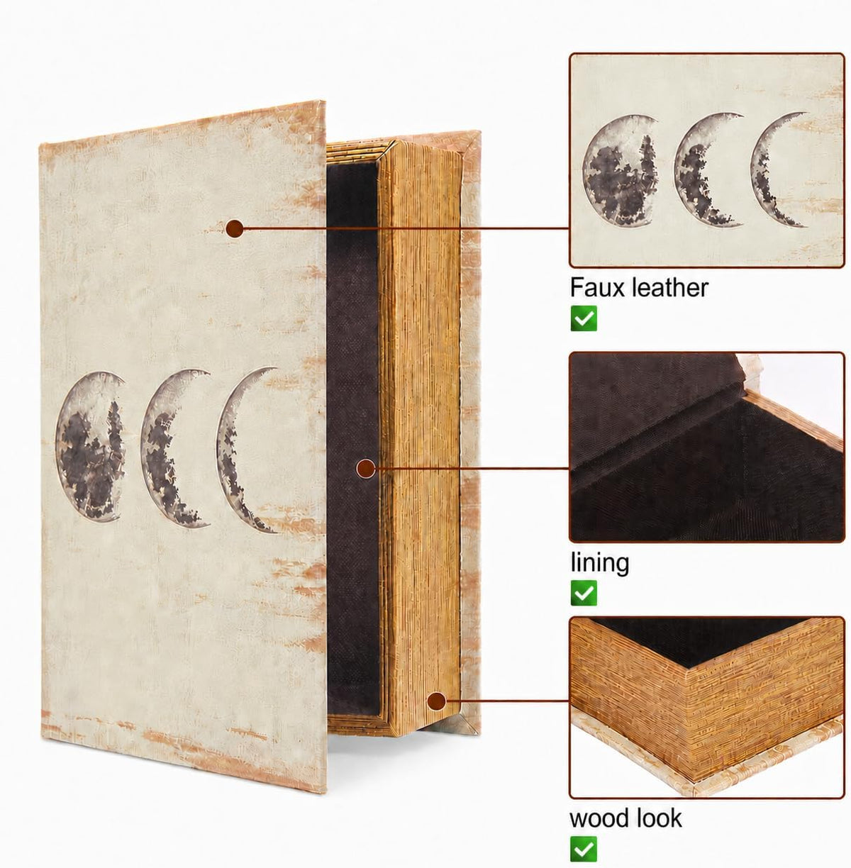 Decorative Book Boxes, Faux Wood with Magnetic cover Storage for Hidden Jewelry, Money, and Cash