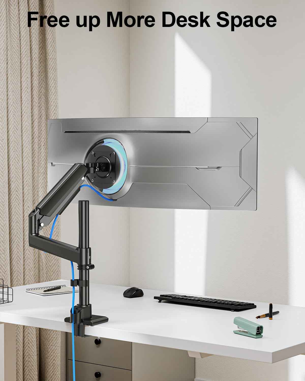 Heavy Duty Single Monitor Mount for Max 49" Ultrawide Screens | Hold 7.7 to 44 lbs, Premium Monitor Arm for Samsung Odyssey G9 and More, Adjustable Gas Spring Desk Stand, VESA Mount