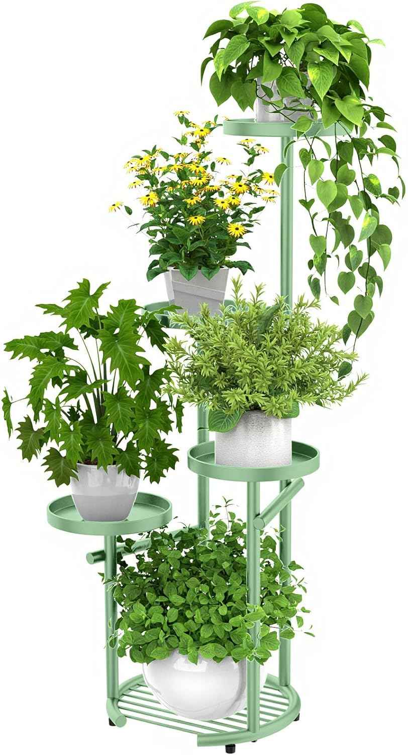 TOSKING 5 Tier Metal Plant Stand Indoor, Plant Shelf, Corner Shelf Flower Pot Stand for Outdoor Plant Stand for Living Room Balcony Garden Patio Bedroom (Green, 42inches)