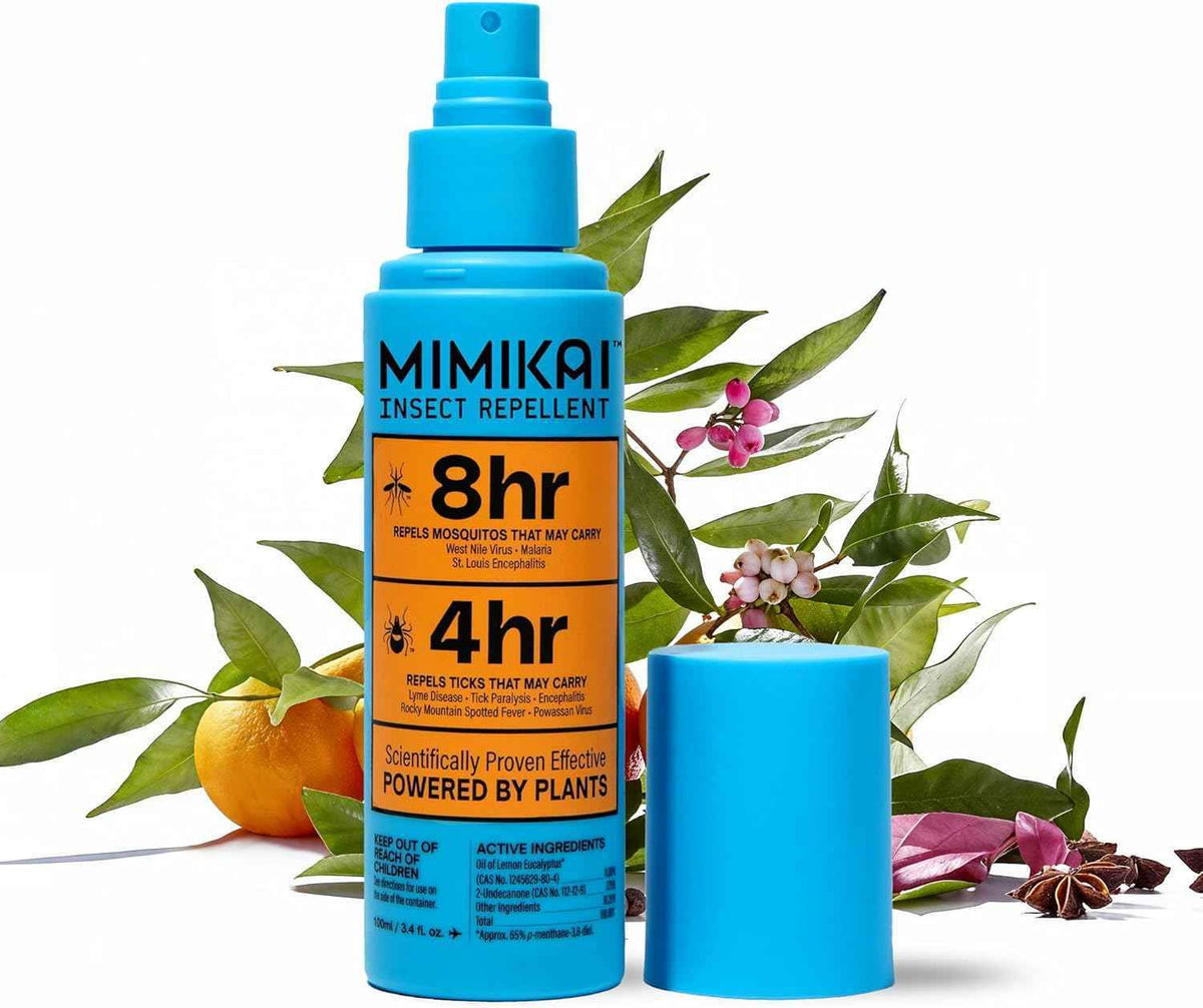 Mimikai Mosquito & Tick Repellent Spray- DEET-Free Naturally Derived Bug Spray for Adults & Kids(2+)- EPA-Registered Insect Repellent- 8-Hour Mosquito & 4-Hour Tick Protection, 3.4 fl oz Travel Size