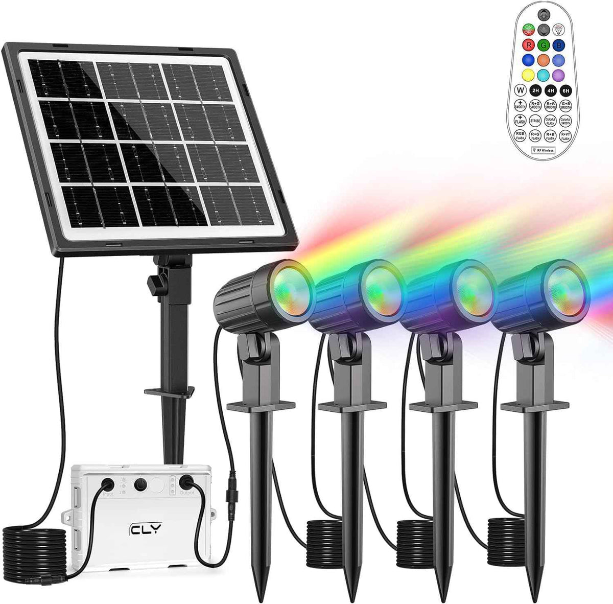 CLY 4-in-1 Solar Spot Lights Outdoor Color Changing, Solar Landscape Spotlights RGB Lighting IP66 Waterproof 45.93ft Cable Auto ON/Off Adjustable Garden Spotlight for Yard, Garden, Pool, Lawn, Statue