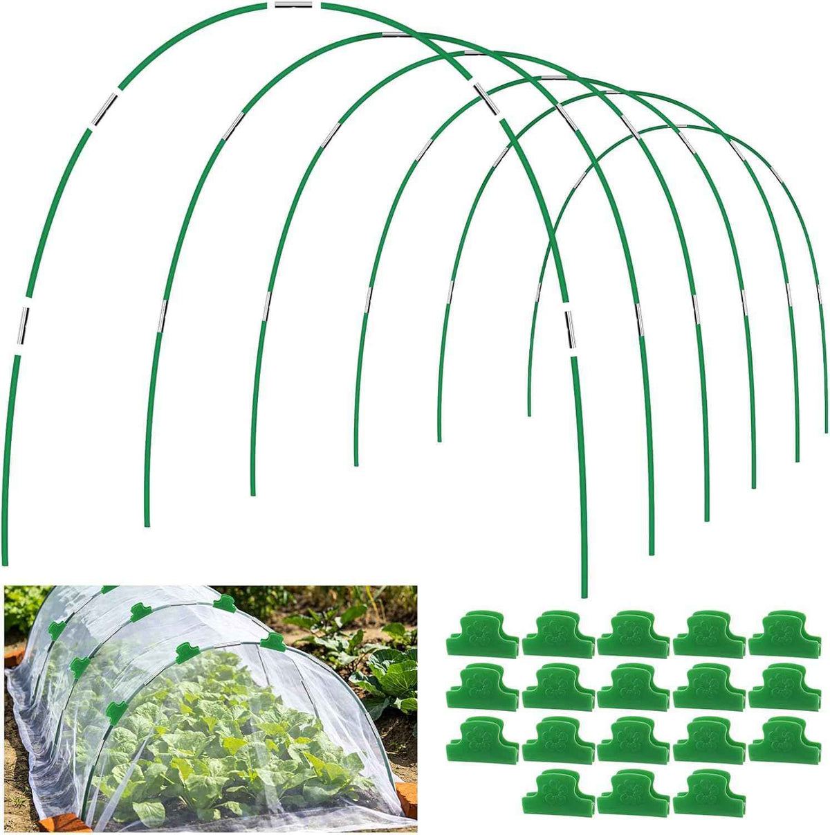 Garden Hoops for Raised Beds, 36 Pcs Greenhouse Hoops Grow Tunnel, Detachable Hoop House Frame for Greenhouse Support, Garden Netting, Plant Covers,18 Clips