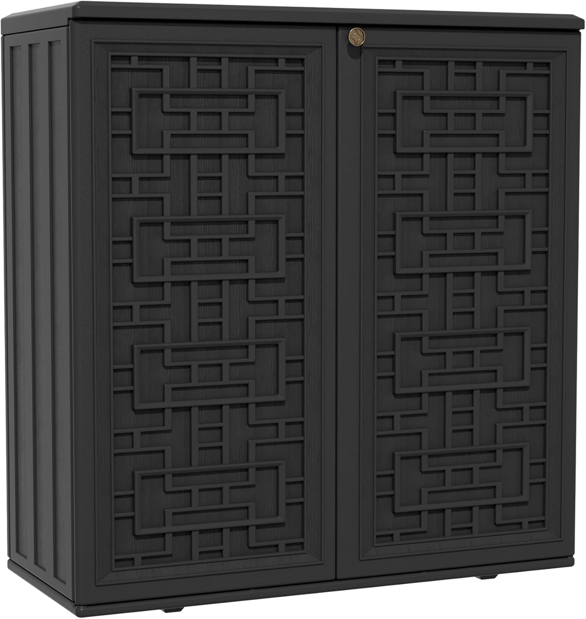 Indoor Outdoor Storage Cabinet Waterproof with Shelf,Plastic Storage Sheds Outdoor Cabinets for Patio/Garden/Backyard, Size 34.3''L*15''W*36.2''H(Black)