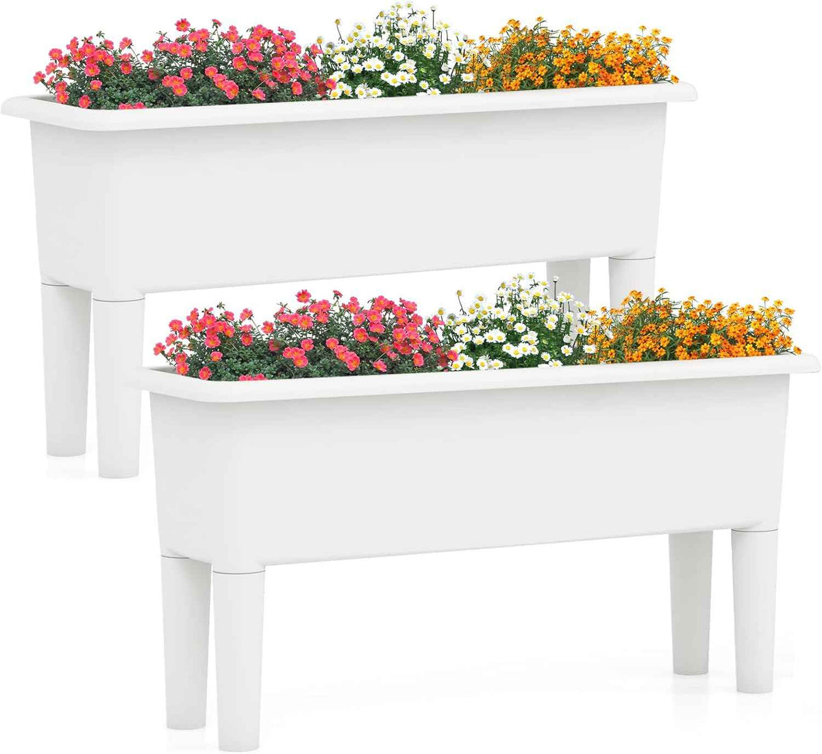 Giantex Raised Garden Beds Outdoor Set of 2, Self-Watering Planter Box with Detachable Legs & Drainage Hole, Outdoor Raised Container for Vegetable Fruit Herbs, 31.5”Lx12”Wx16”H, Easy Assembly (White)