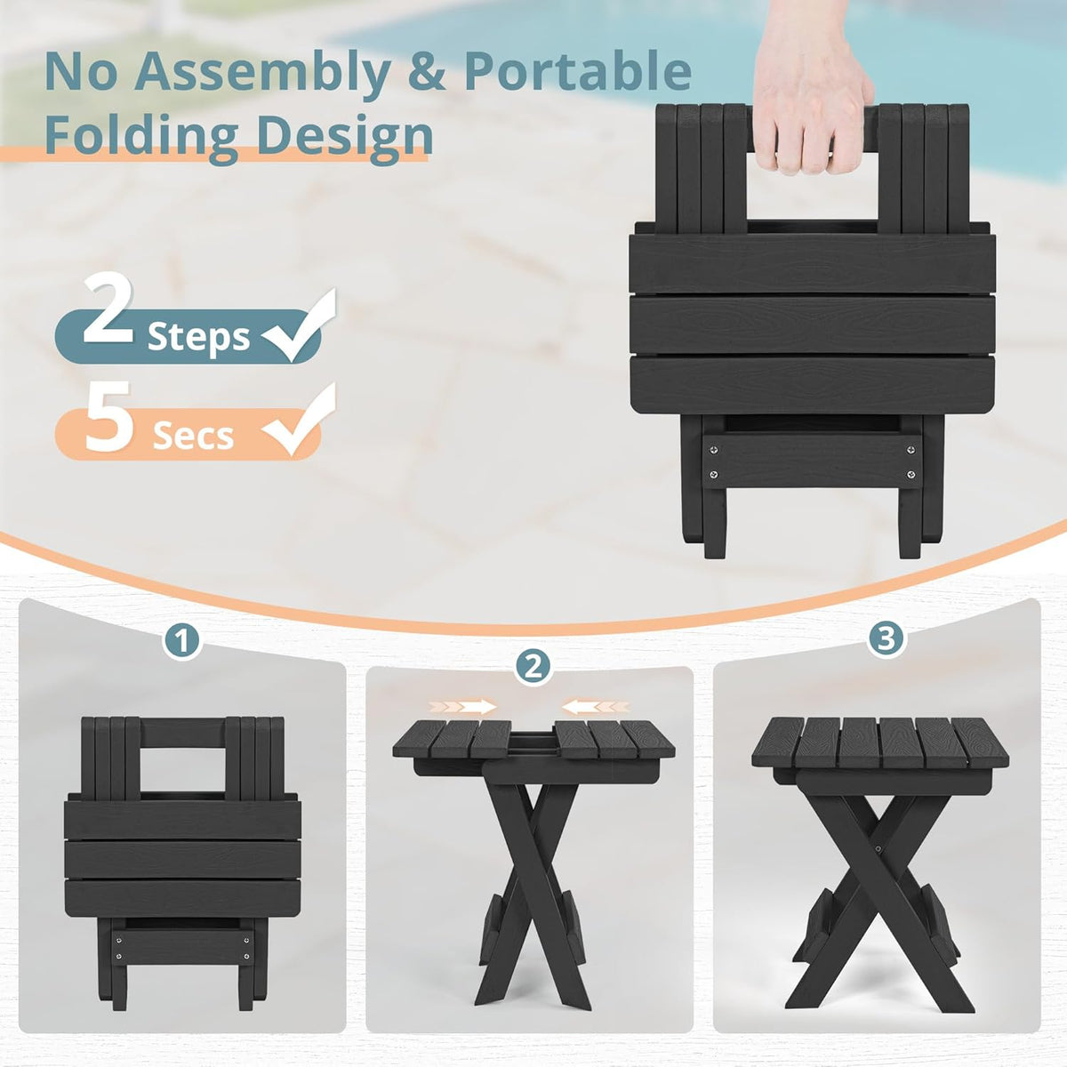 14-Inch Folding Outdoor Side Table – Black - Field & Nook