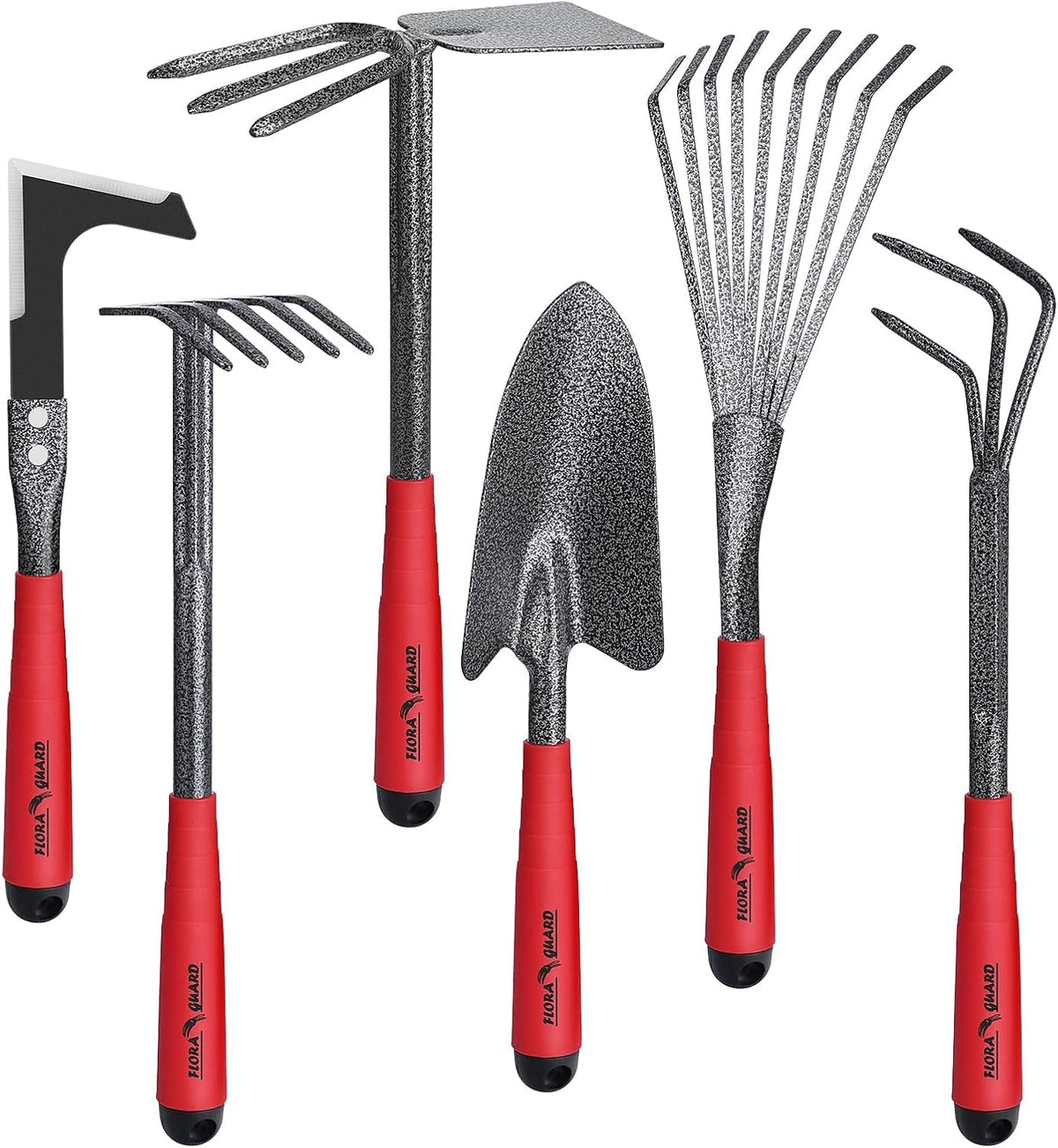 FLORA GUARD Garden Tool Set, 6 Piece Heavy Duty, Large Size Gardening Hand Tools, Sturdy & Durable, Classic Utility Gardening Gift for Men and Women