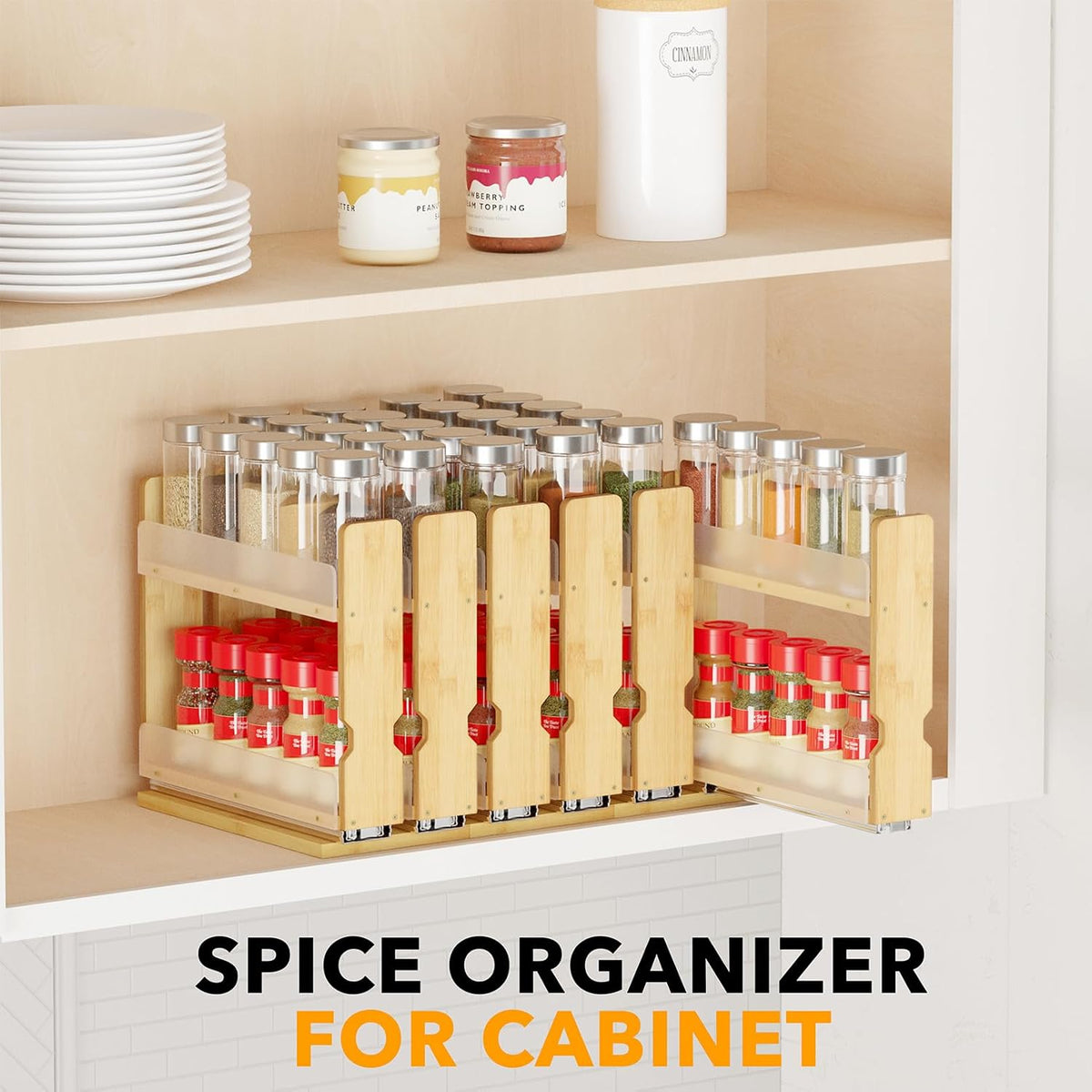 SpaceAid Bamboo Pull Out Spice Rack Organizer, Natural