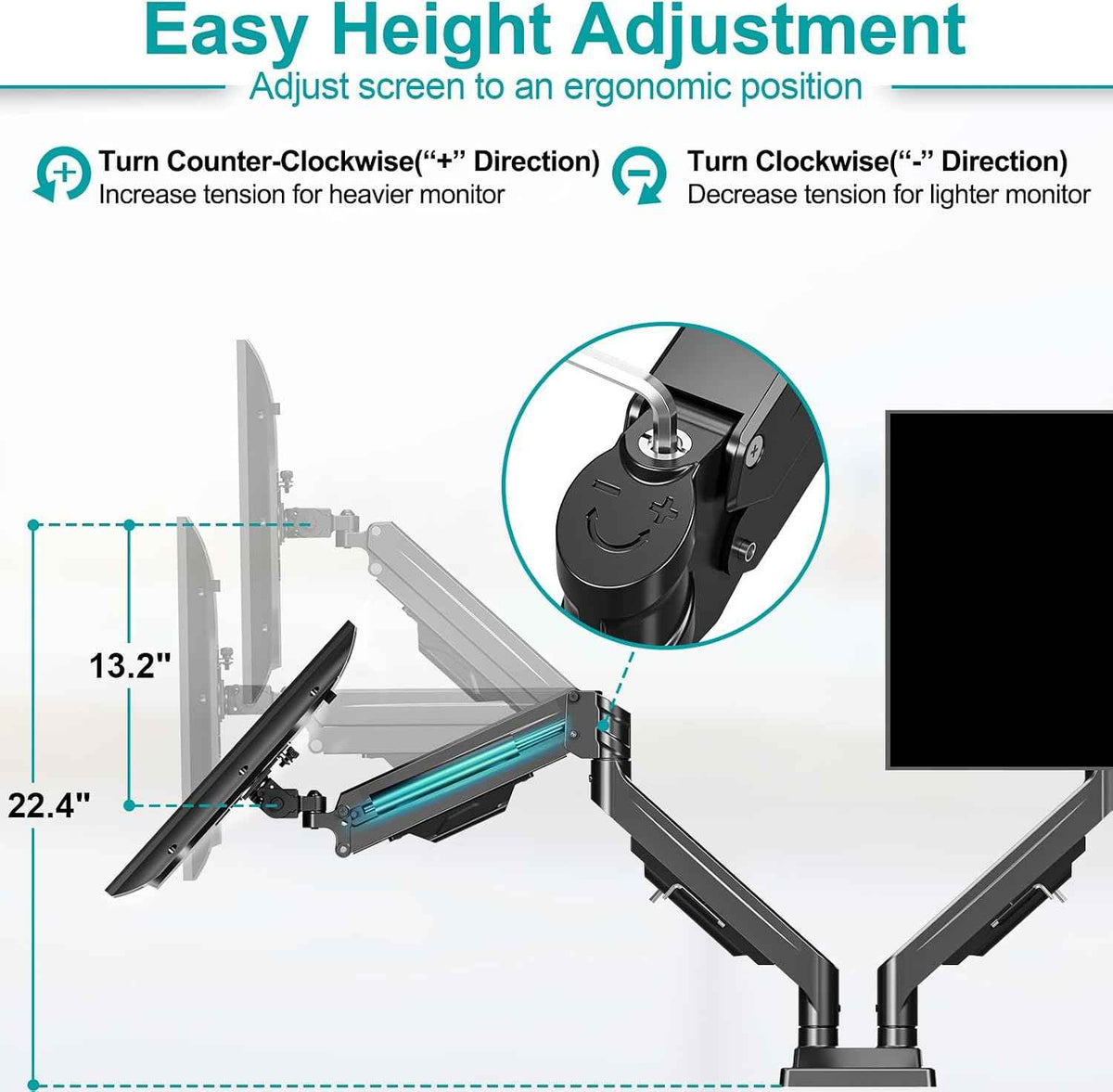 MOUNT PRO Ultrawide Dual Monitor Arm for Max 43" Monitor, Holds up to 33lbs | Fully Motion Monitor Stand with Tilt/Swivel/Rotation, VESA 75x75/100x100 with C-Clamp & Grommet Base