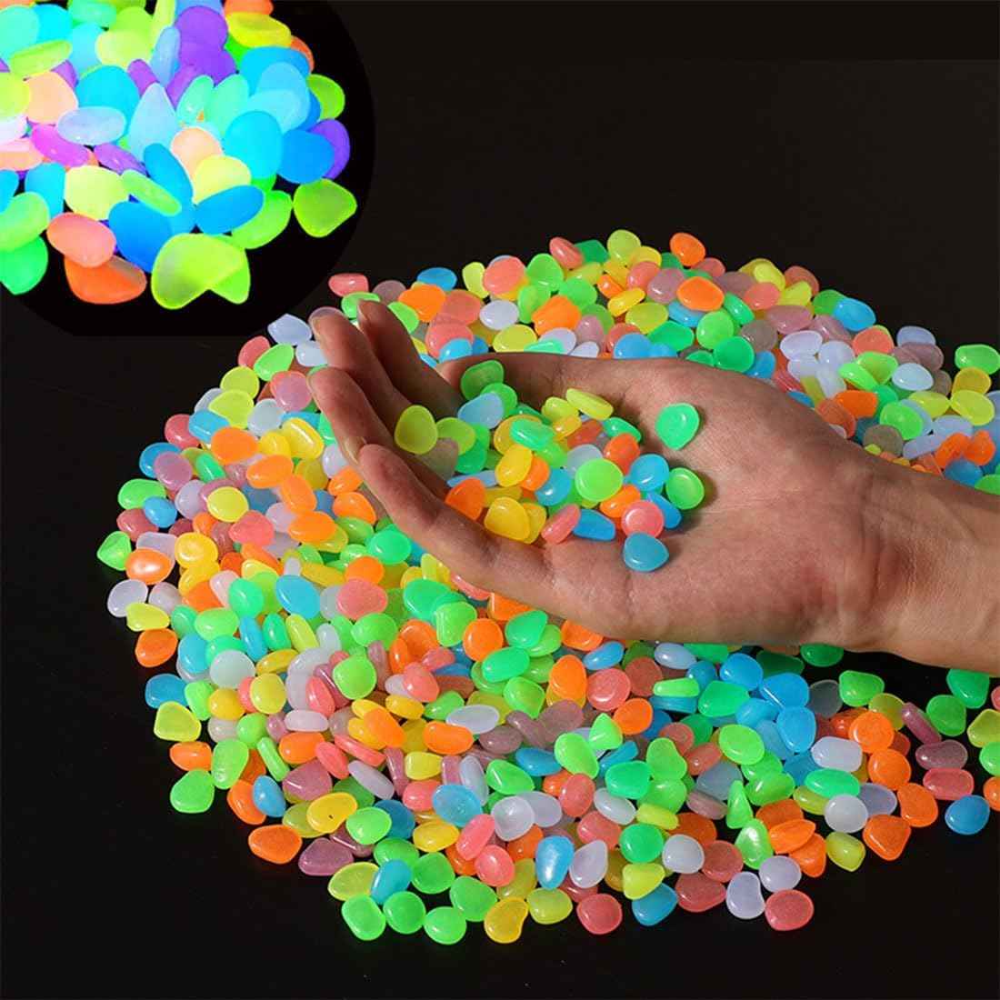 Glow in The Dark Stones 1000 Pcs Glow Pebbles Aquarium Rocks Rainbow Stones for Fish Tank Lawn Yard Garden Walkway Plant Pots