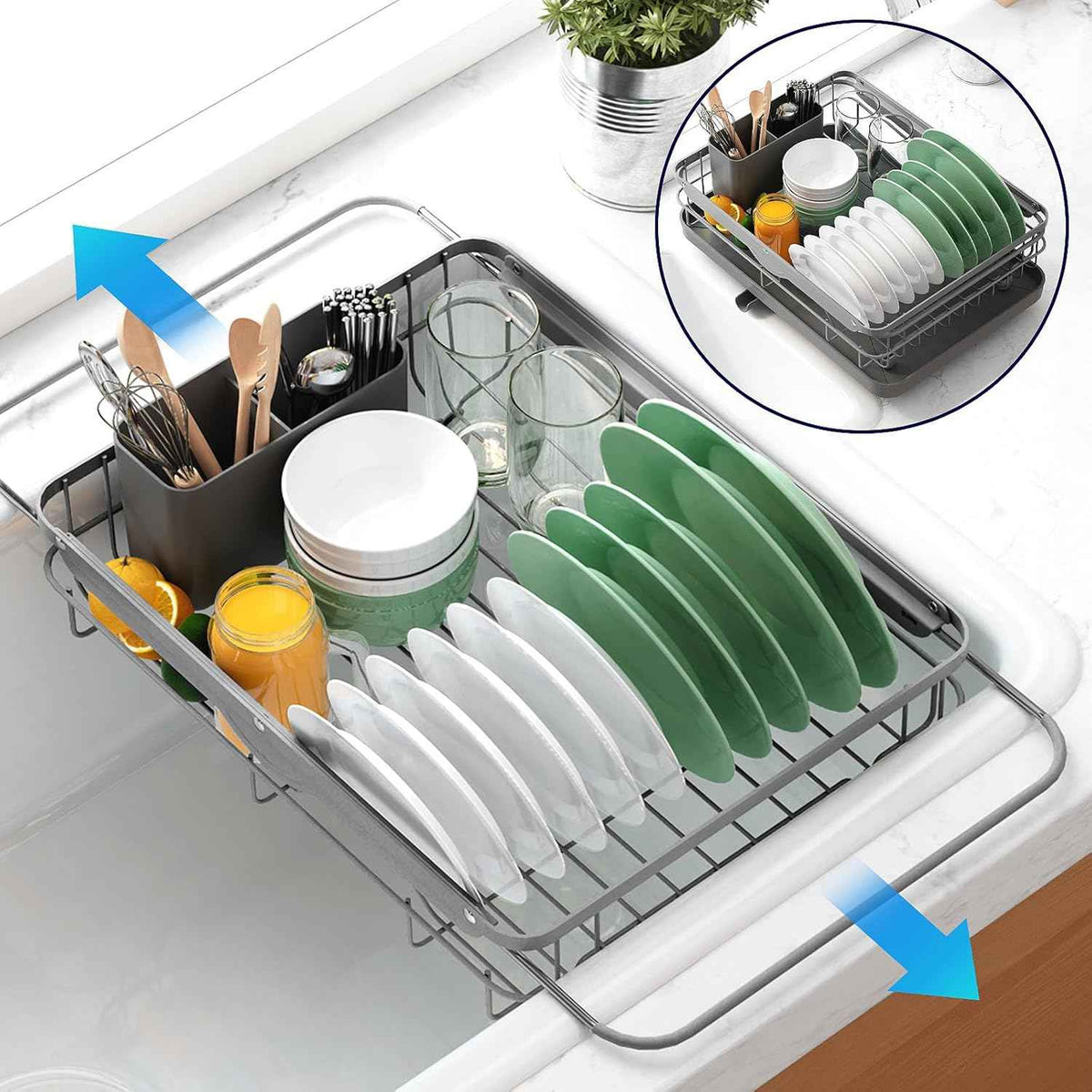 Kitsure Dish Drying Rack for Kitchen Counter,12.2''W x 15.7''~23''L