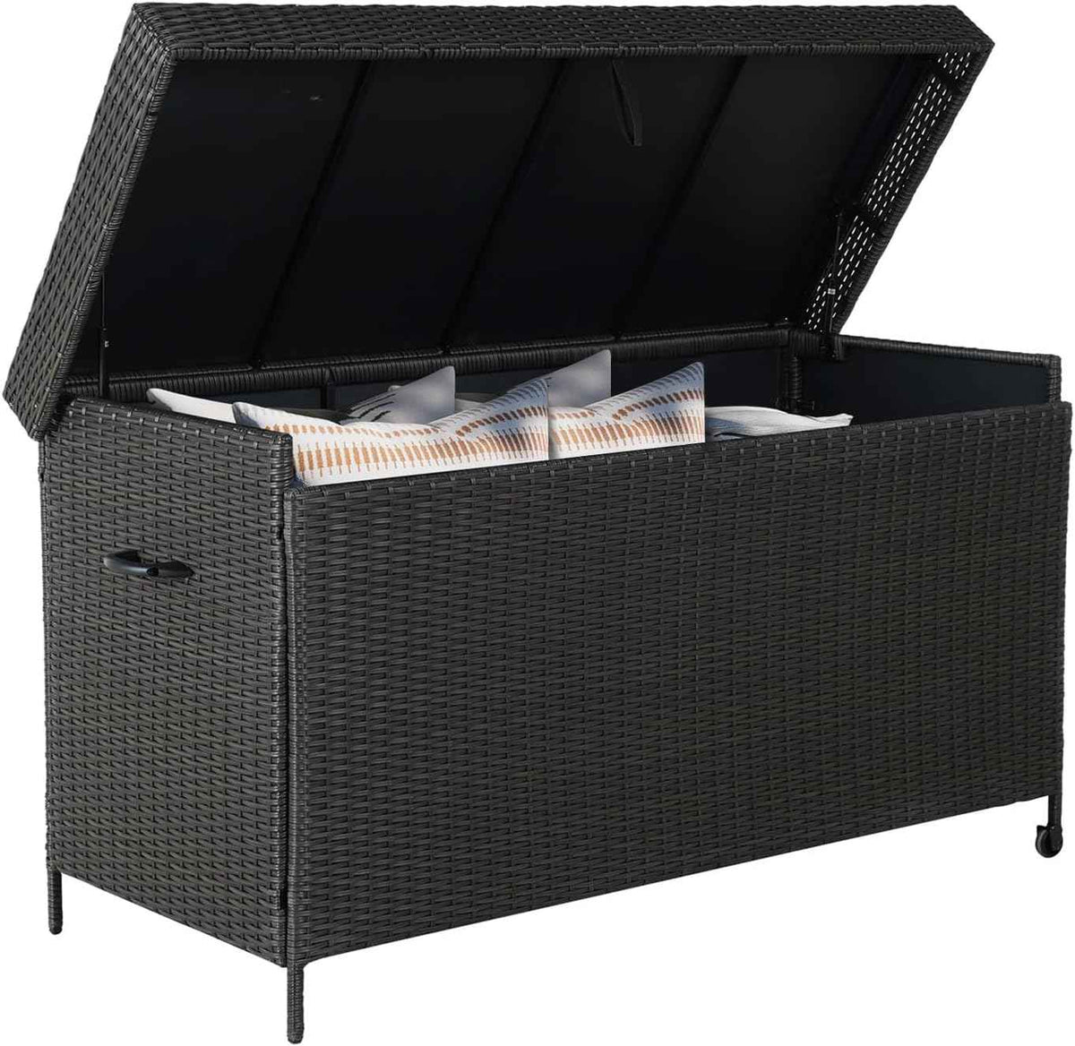 Grand patio 170 Gallon Storage Box, Dark Brown PE Wicker, Minimalist Style, Water Resistant, Flip Top, Smooth Wheels, for Patio Furniture Cushions, Garden Tools, Pool Accessories